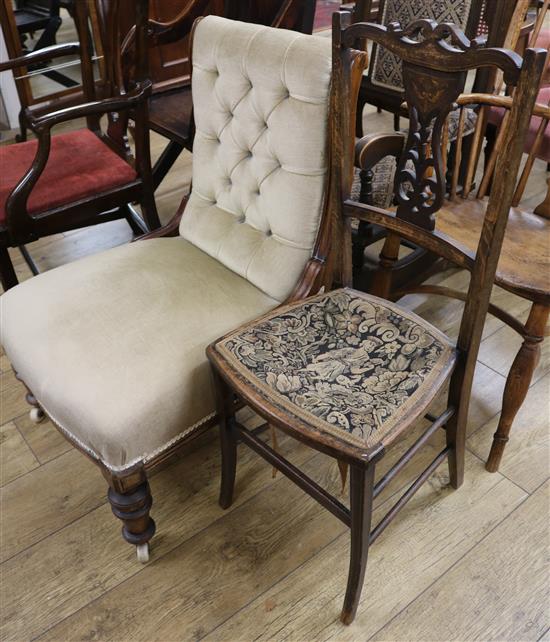 A Victorian mahogany framed nursing chair and a bedroom chair